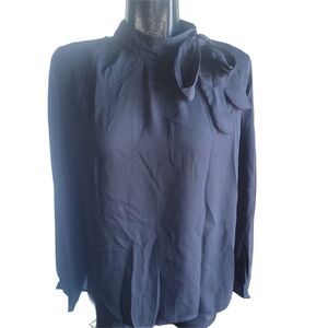 Celmia Black Long Sleeve Fabric Tie Neckline Blouse XL